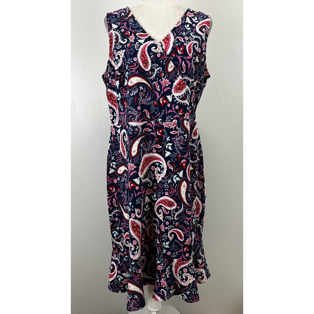 NEW! Talbots Fit And Flare Sleeveless Dress XL Paisley Flounce Hem Cotton